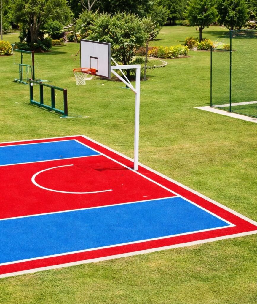 Basketball Column Mounted In-Ground with Overhang